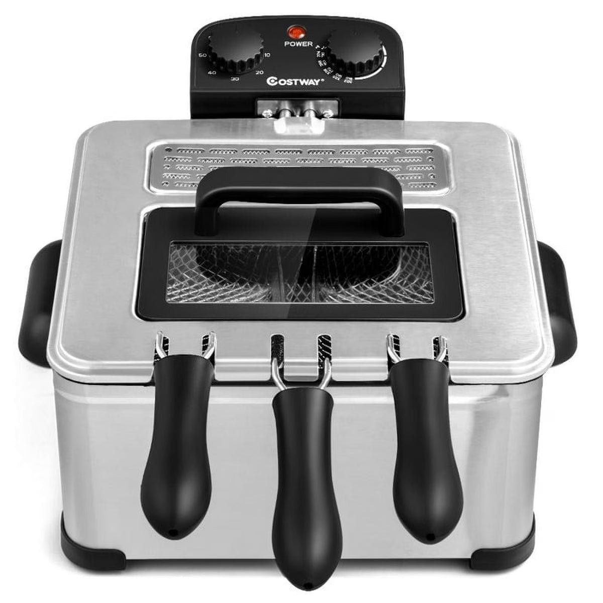 5.3Qt Stainless Steel Electric Deep Fryer with Triple Basket U332