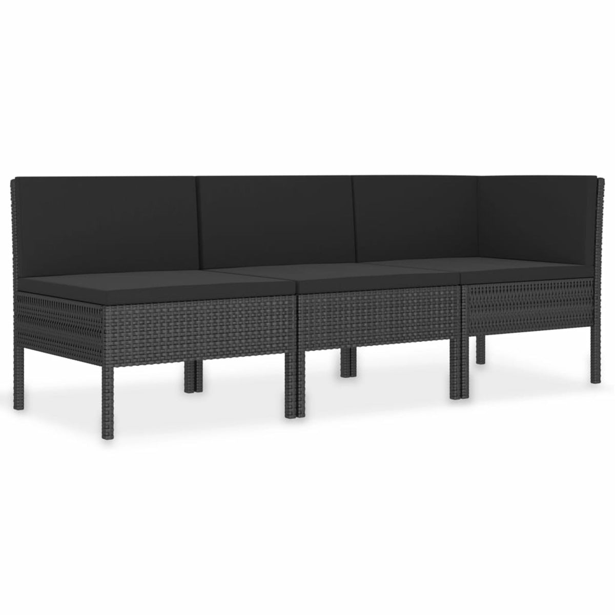 3 Piece Poly Rattan Outdoor Sectional Sofa Set with Cushions Steel Frame A13729