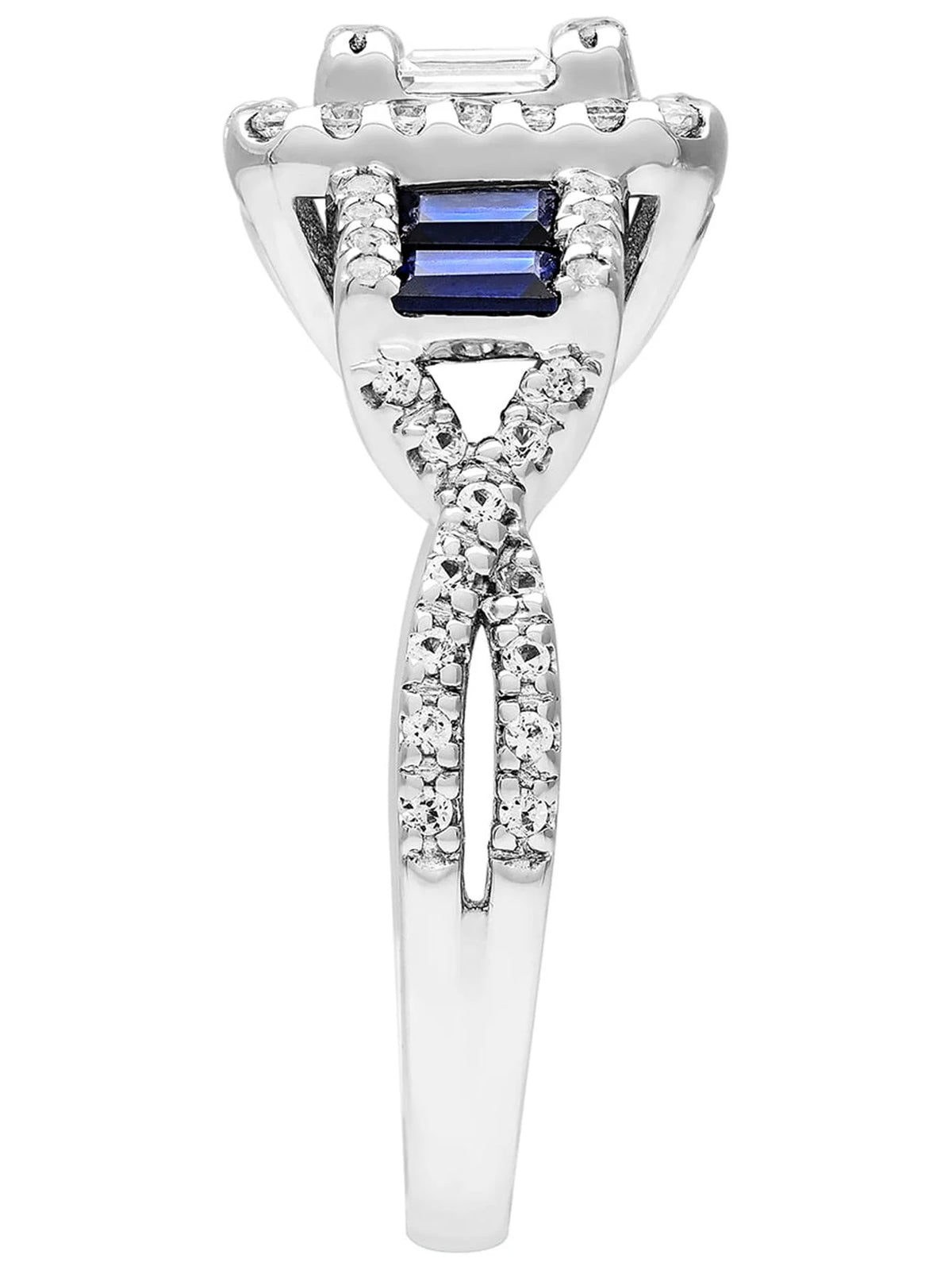 1 1/5 Carat TGW Created Blue and White Sapphire Engagement Ring in Sterling Silver S26272