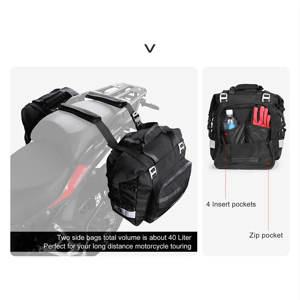 Polyester Motorcycle Side Saddle Bag 20L with Removable Waterproof Inner Bag H4673
