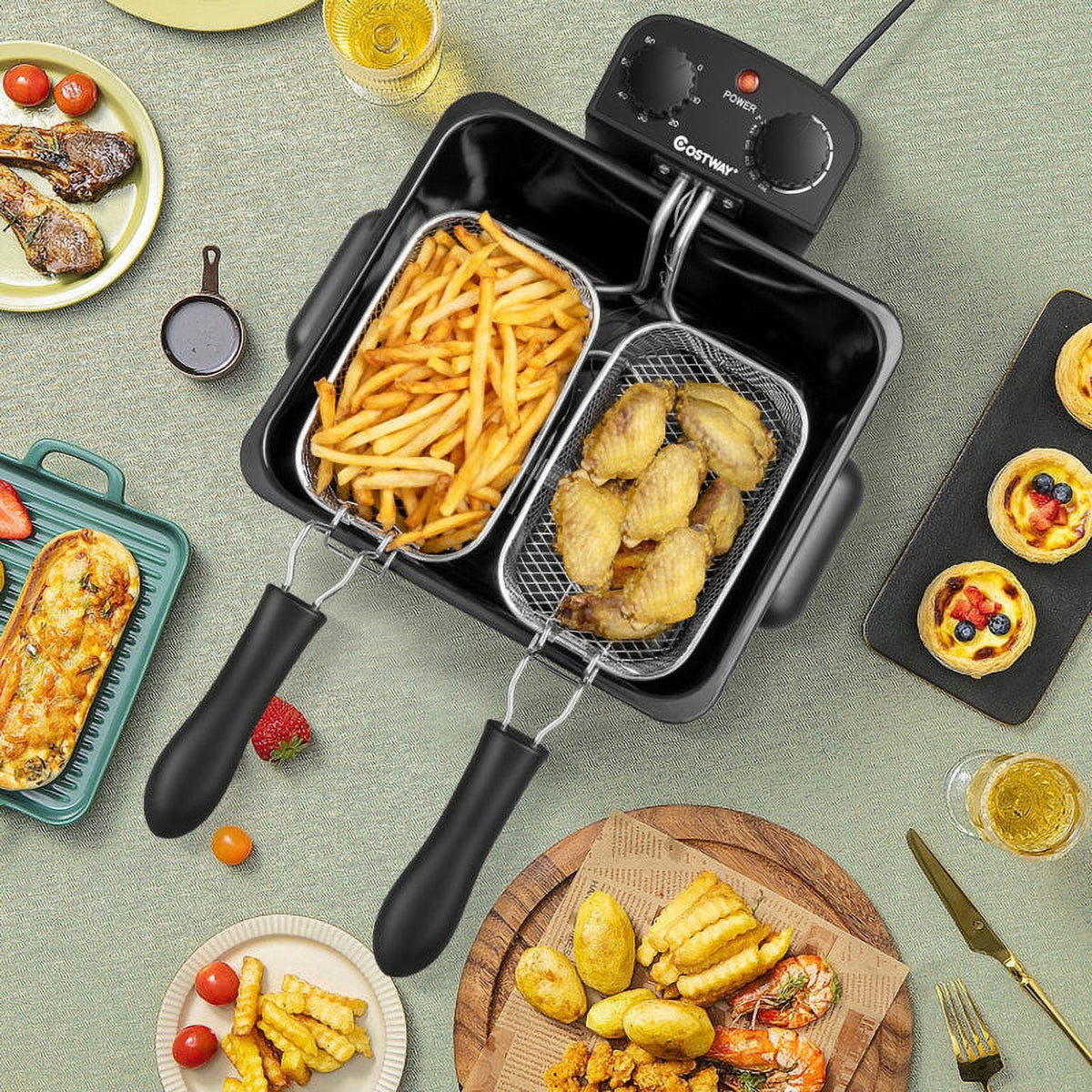 5.3Qt Stainless Steel Electric Deep Fryer with Triple Basket U332