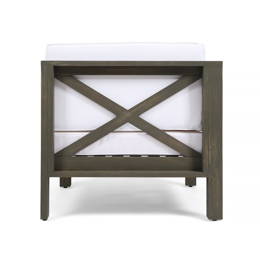 Gray and White Acacia Wood Sectional Loveseat with Coffee Table O300