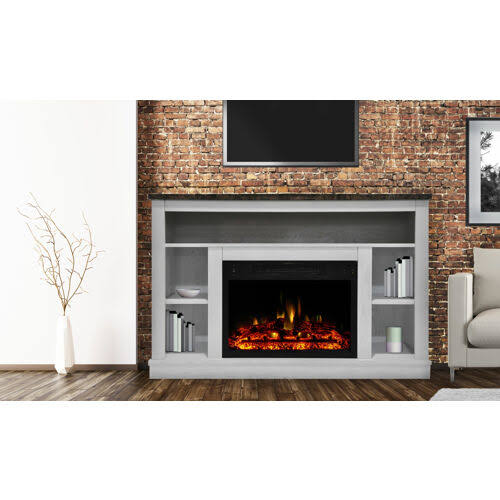 47 in. White Electric Fireplace Heater with TV Stand U94466