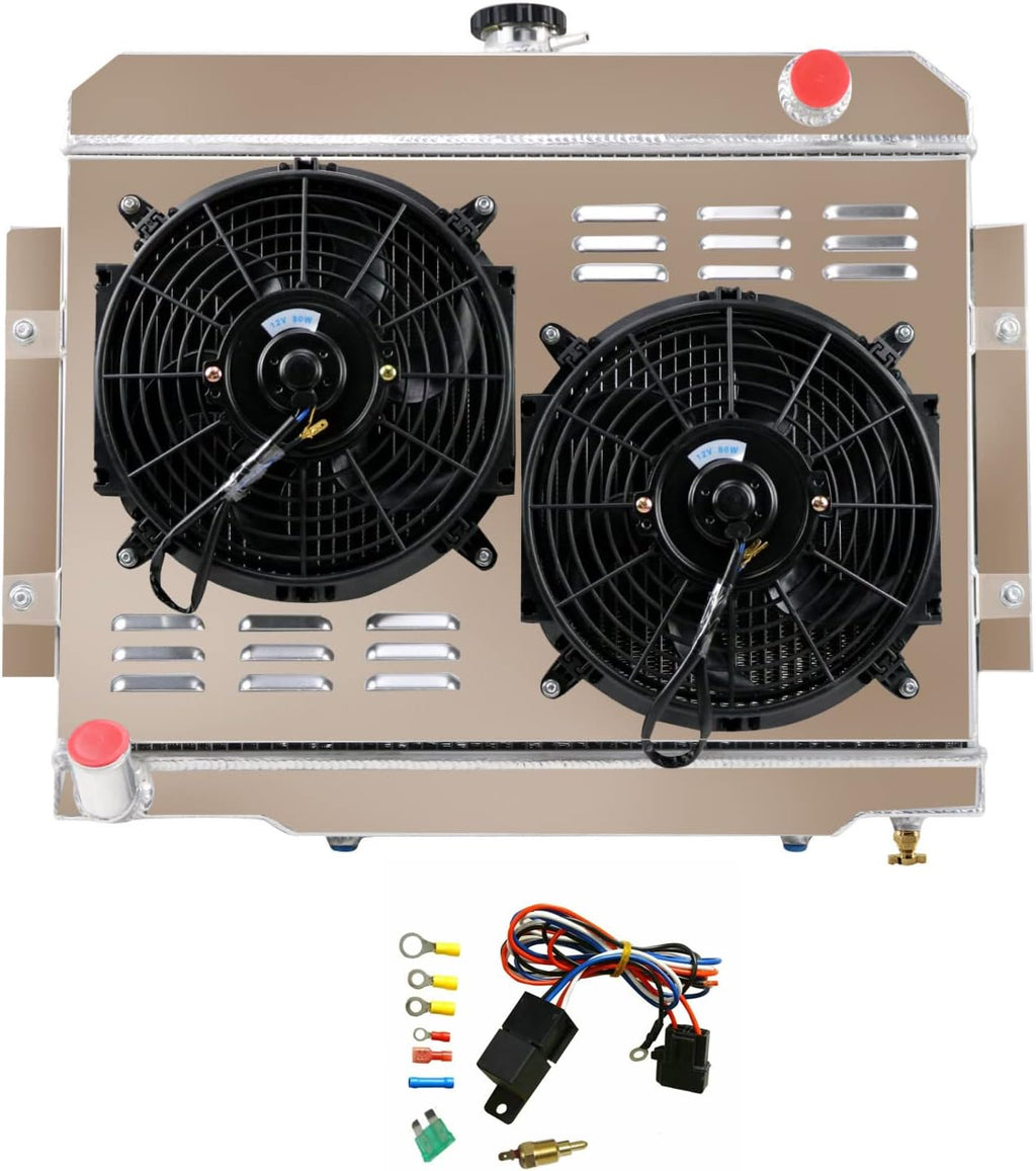 4 Row Core Radiator with 2 X 12" Fan Shroud and Relay for Jeep CJ Series L6 V8 Q6112