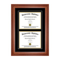 Double Diploma Frame with Double Matting for 8.5x22 x 11x22 Tall Diploma with Walnut Frame Z34082