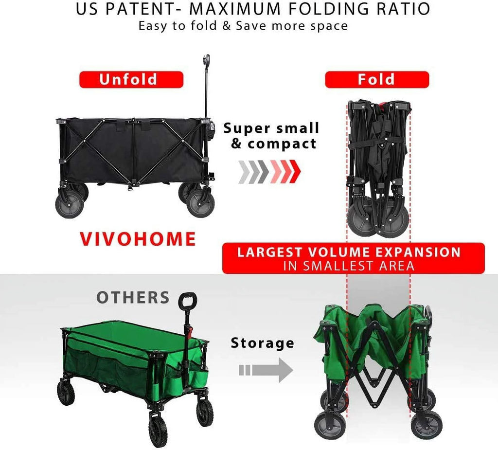 Collapsible Folding Wagon Cart with 2 Drink Holders, 176lbs P43553