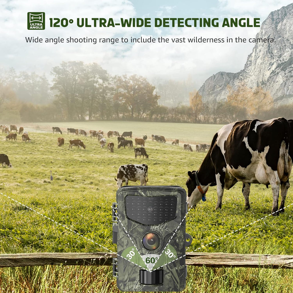 2.7K 36MP Game Camera 0.2S Trigger 65ft Range No Glow Night Vision 120° Angle IP66 Waterproof 32GB Card Pack of 2 C819552