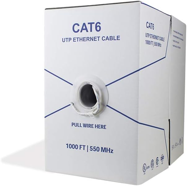 Cat6 Riser 1000ft 23AWG 4 Pair Solid Bare Copper UTP Bulk Ethernet Cable Blue Q877
