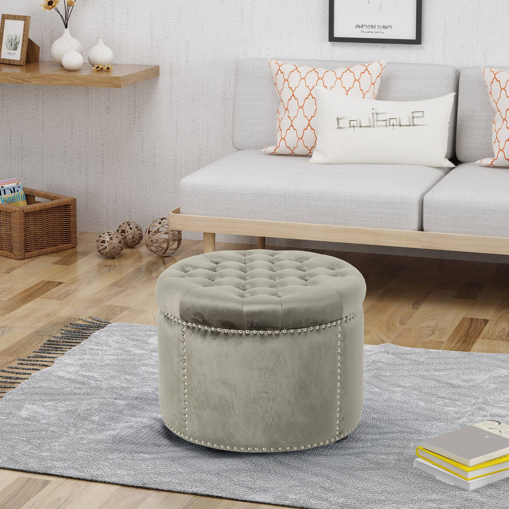 Emerald Velvet Tufted Ottoman Y22460