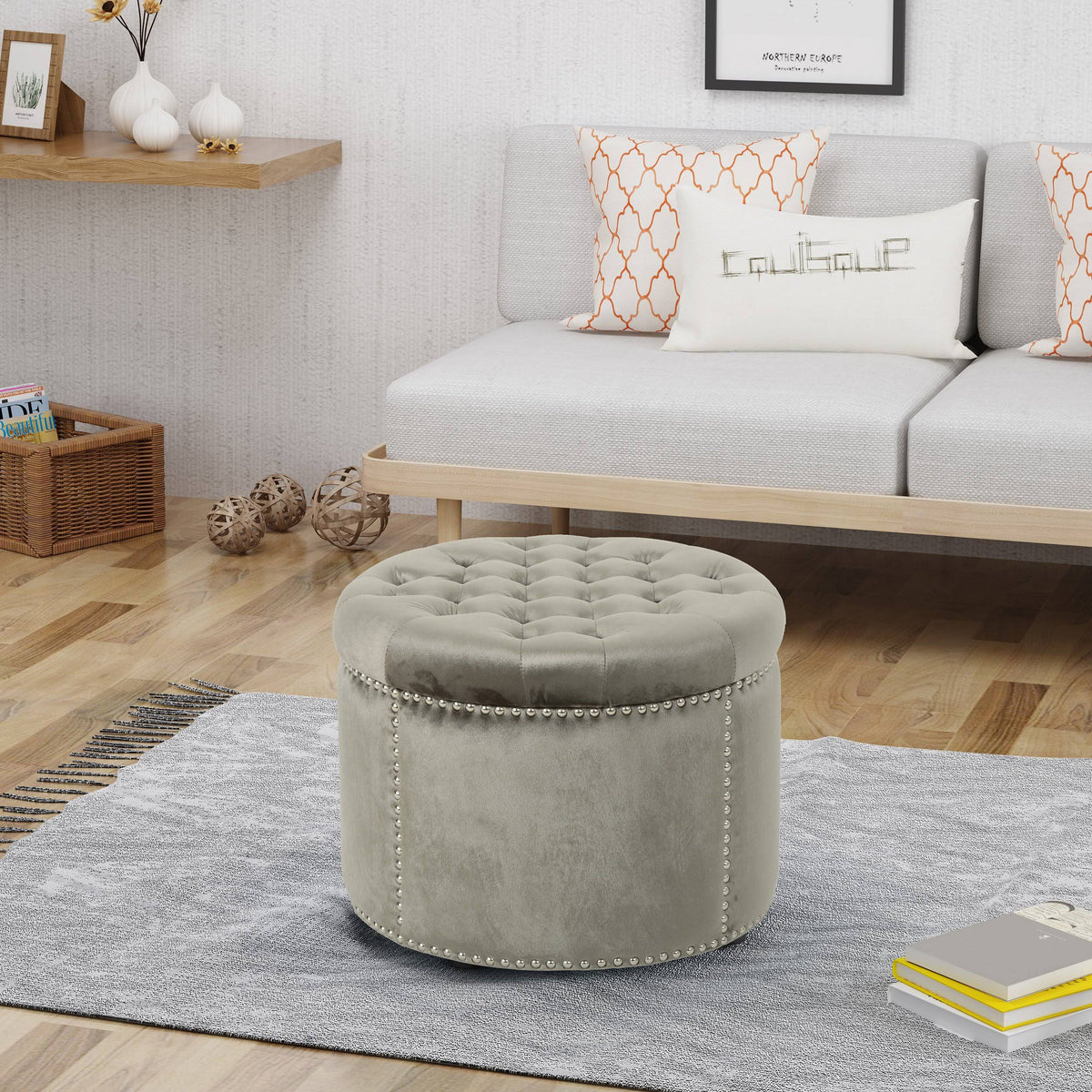 Emerald Velvet Tufted Ottoman Y22460