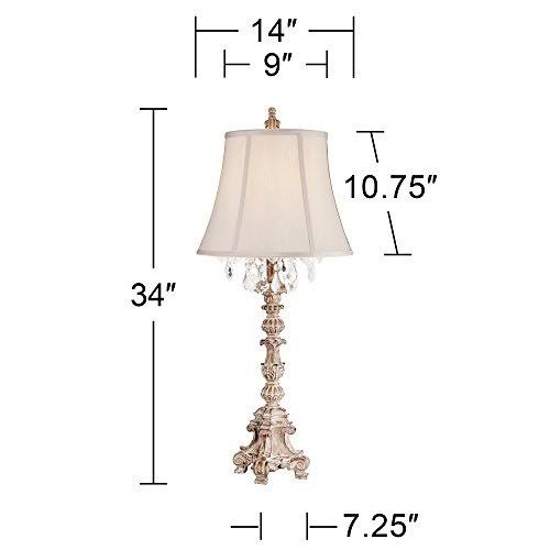 Crystal Antique White Candlestick Table Lamp with Beige Bell Shade R88300