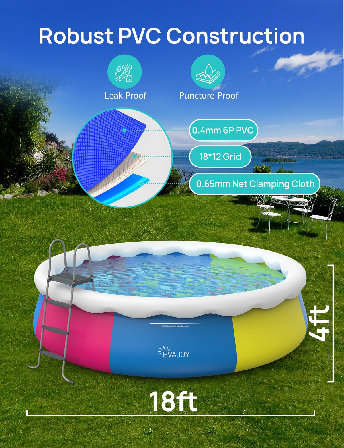 18ft *48in Above Ground Swimming Pool with Filter Pump, Ladder, Ground Cloth and Cover V994858
