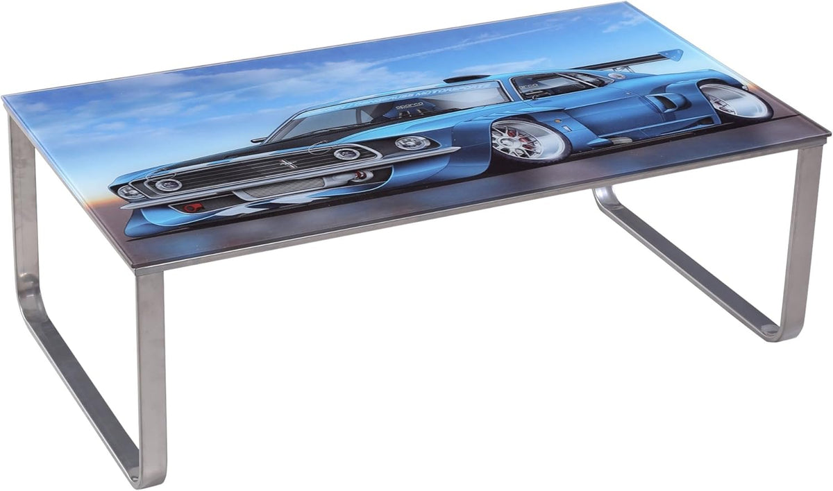 Coffee Table with Steel Frame and Tempered Glass Top I29609