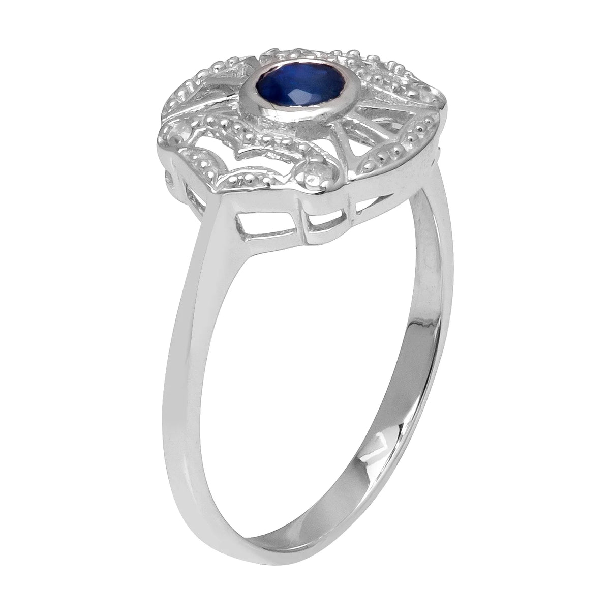Vintage Style Genuine Round Sapphire and Diamond Accent Ring X36039