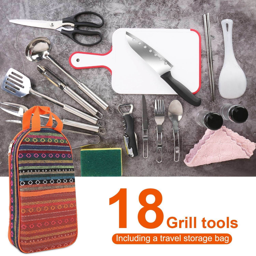 19Pcs Camping Cooking Utensil Kit Portable Picnic Cookware N64249