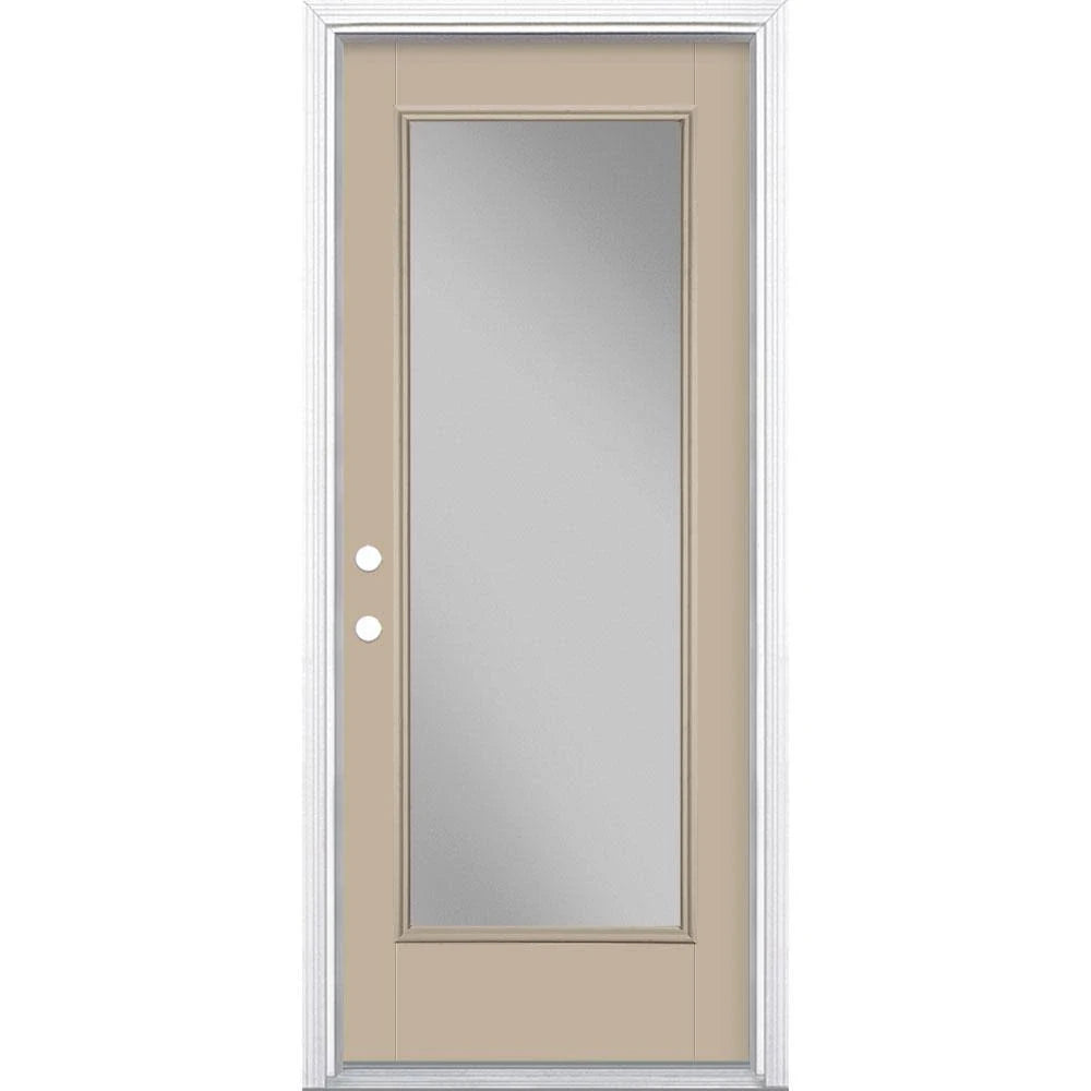 32 in. x 80 in. Full Lite Painted Smooth Fiberglass Prehung Front Door with Brickmold W485