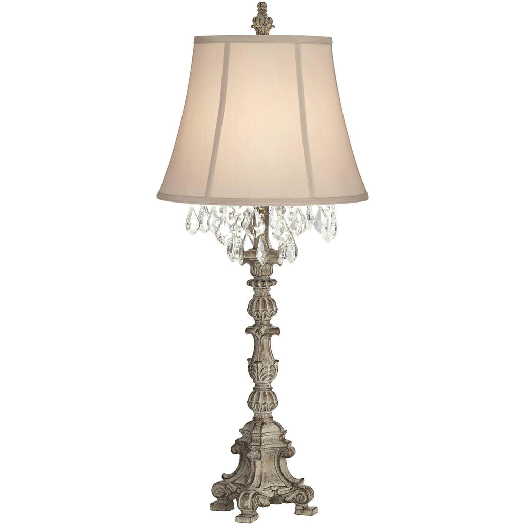 Crystal Antique White Candlestick Table Lamp with Beige Bell Shade R88300