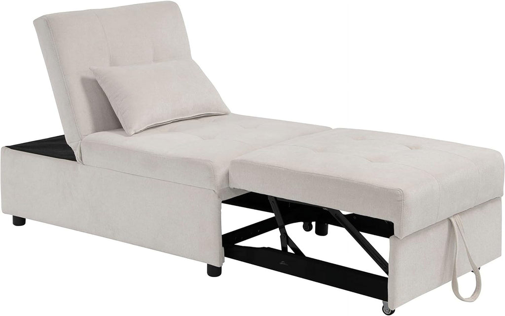 Beige Folding Ottoman Sleeper Sofa Bed T6652