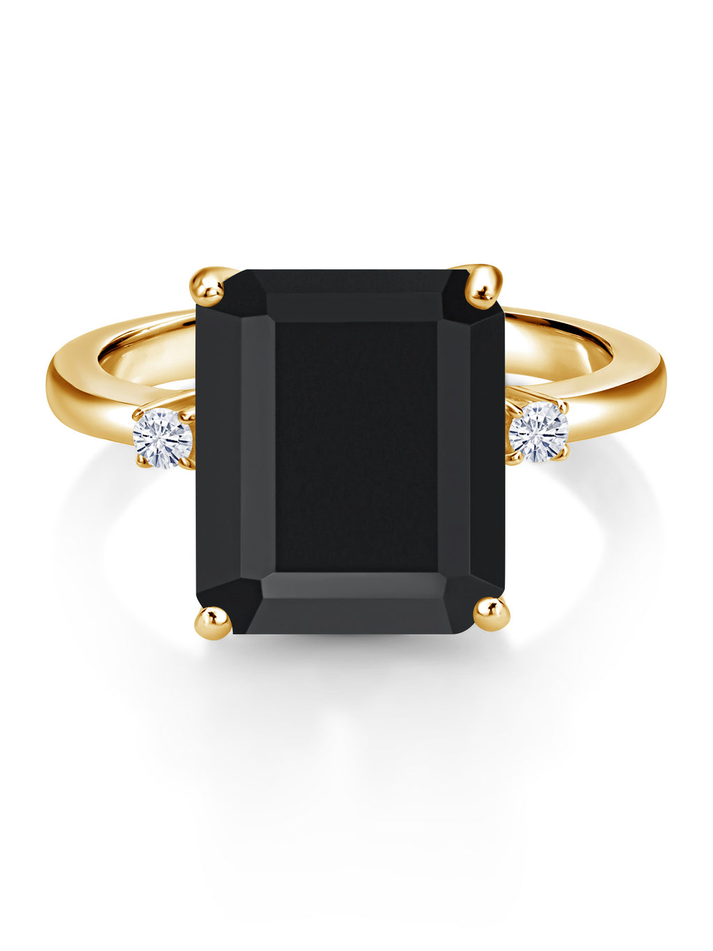 18K Yellow Gold Plated Silver Black Onyx White Moissanite 3 Stone Engagement Ring Q732
