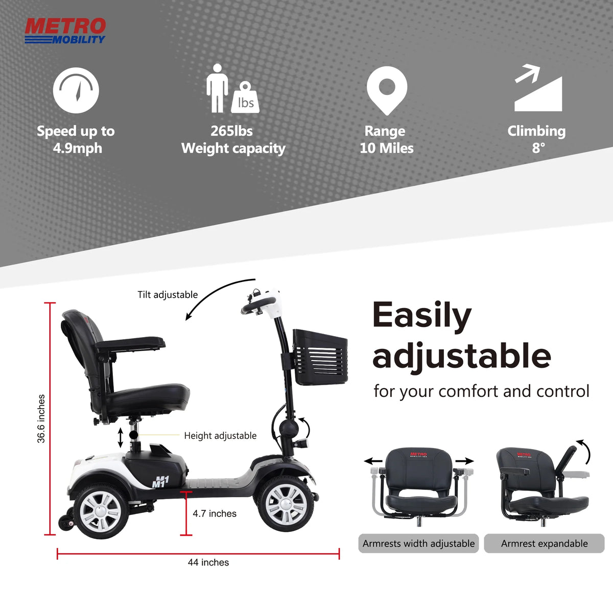 Lightweight Folding 4-Wheel Mobility Scooter with Side Bag C65332