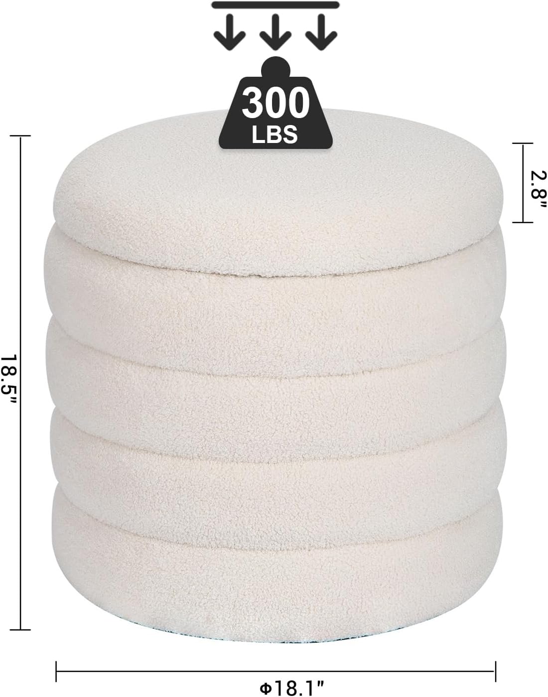 White Velvet Round Ottoman with Storage R557366