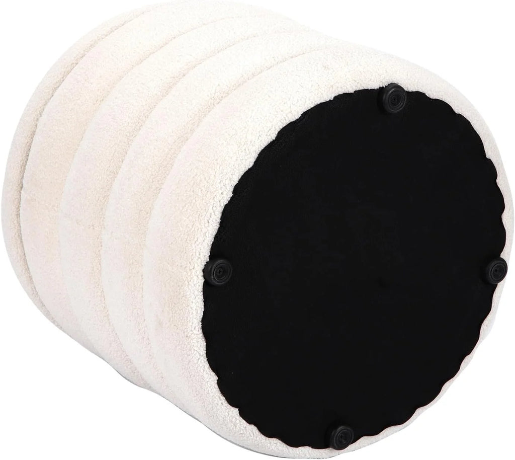 White Velvet Round Ottoman with Storage R557366