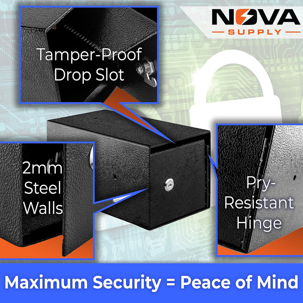 Mountable Cash Drop Box with Tamper-Proof Slot, Thick Steel and Key Lock E535