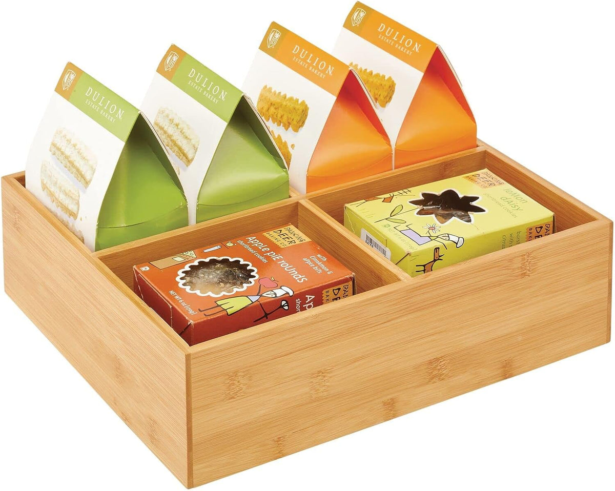 Bamboo Kitchen Cabinet Pantry Organizer Bin, 4 Divided Sections, 2 Pack G7127