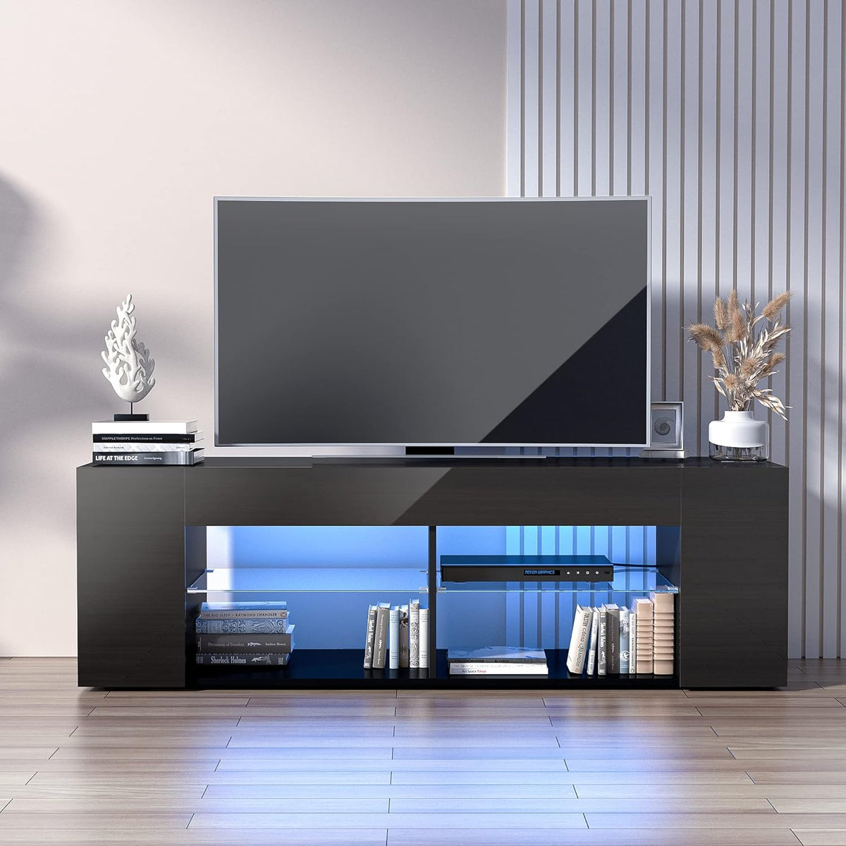 Black TV Stand with High Gloss LED Storage X173011