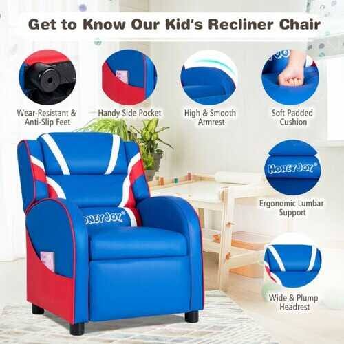Blue Leather Recliner Chair with Side Pockets F64332