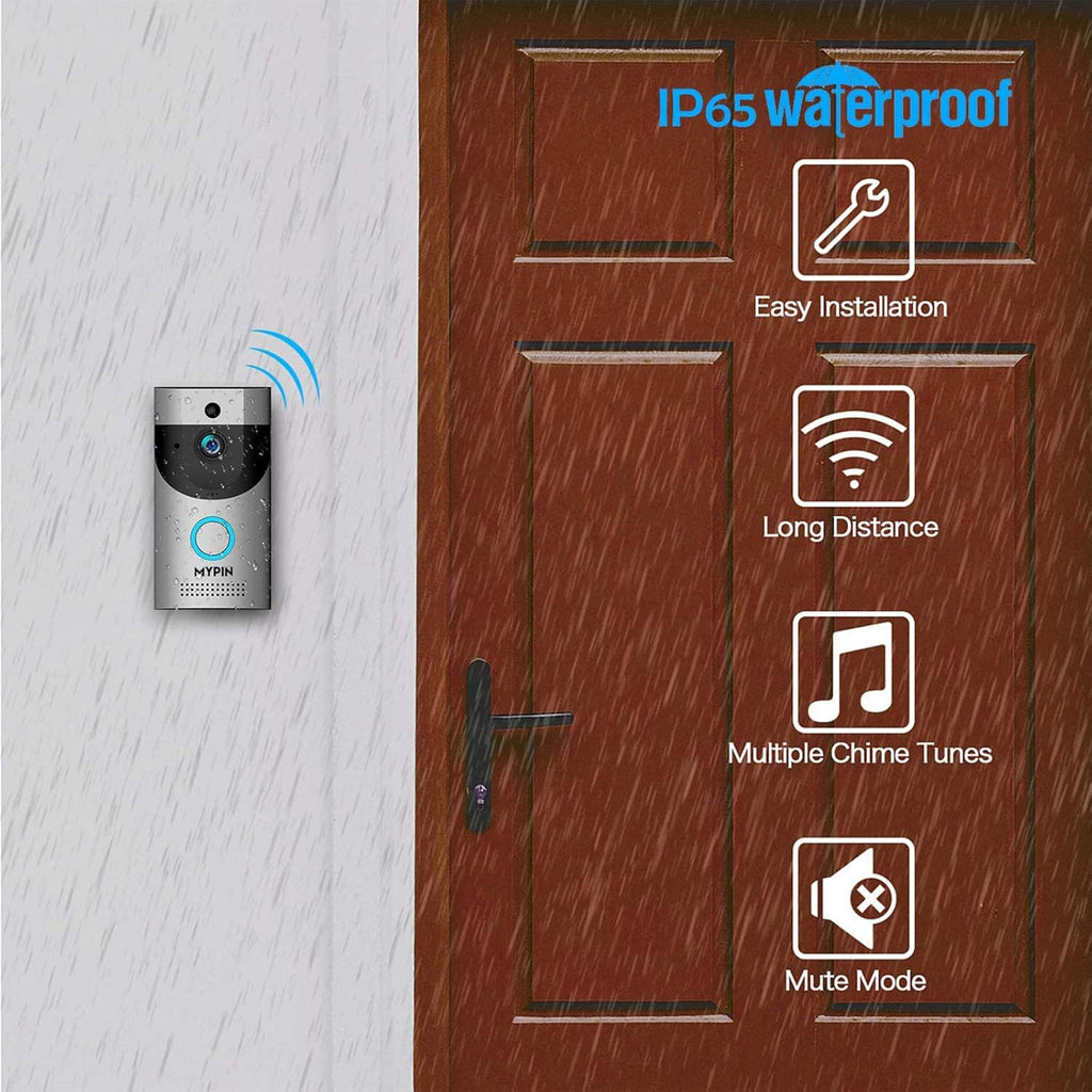 Wireless WiFi Doorbell Security Camera with Chime, Cloud Storage, Two-Way Talk, Night Vision, Rechargeable Batteries Pack of 2 X38401