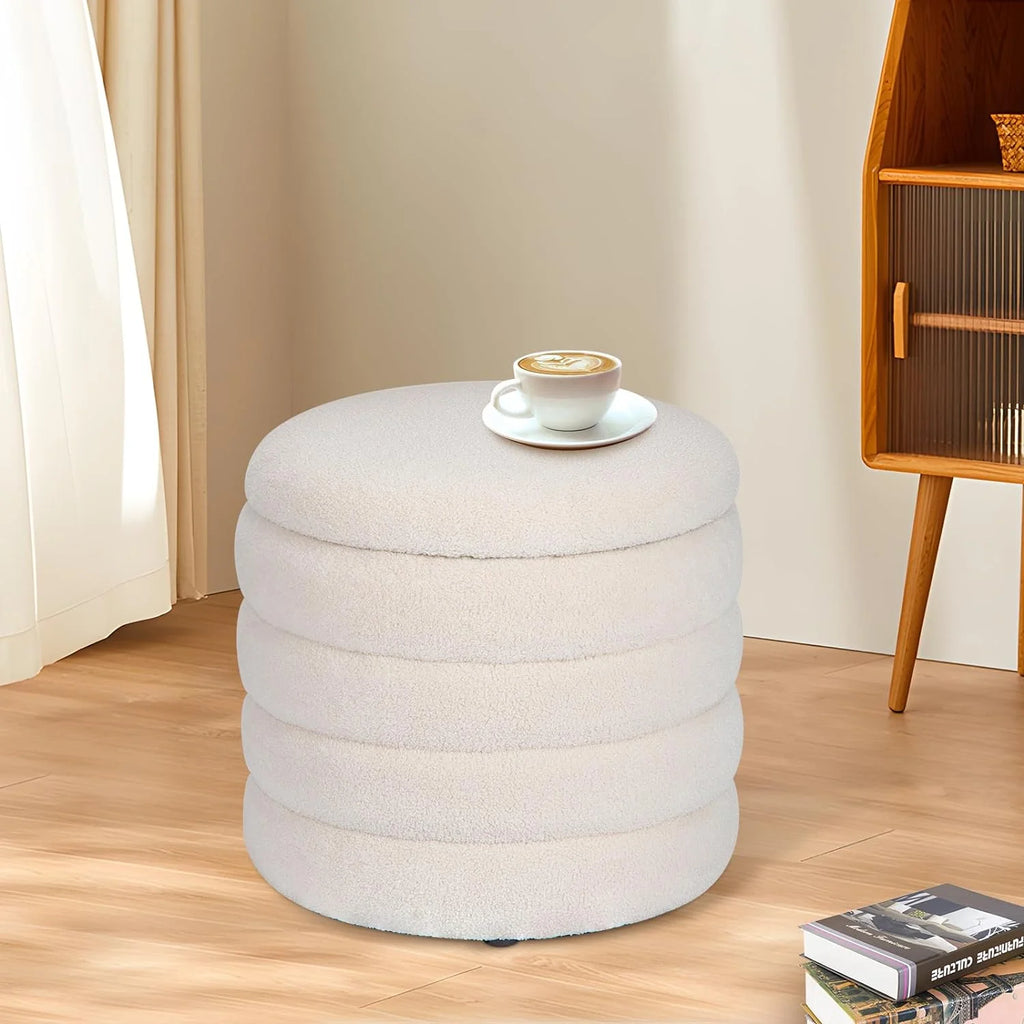 White Velvet Round Ottoman with Storage R557366