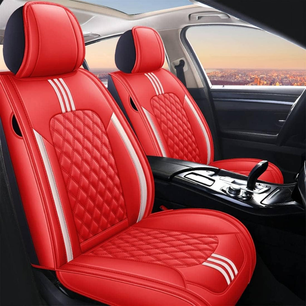 Black-red Leather Universal Car Seat Covers Full Set V1538