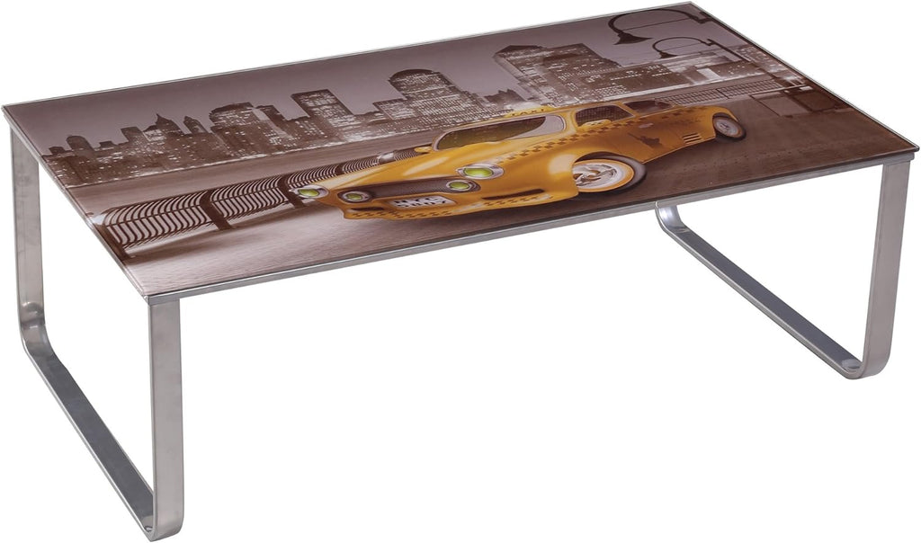 Coffee Table with Steel Frame and Tempered Glass Top I29609