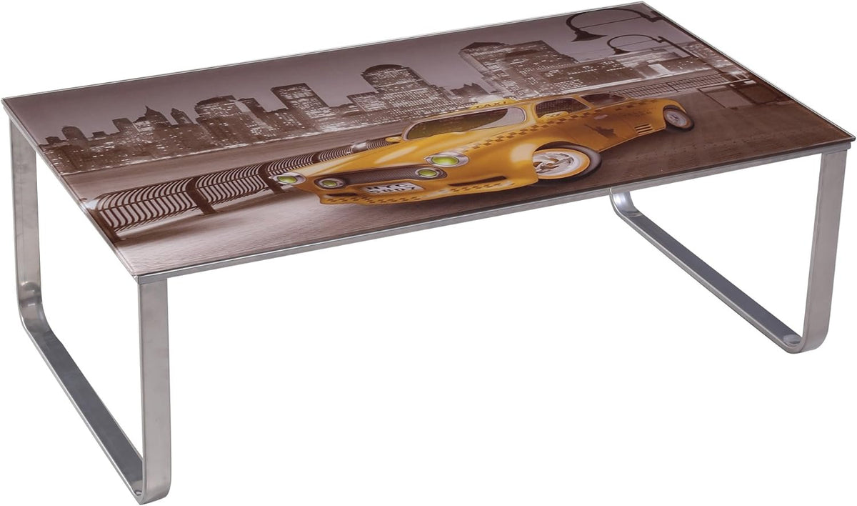 Coffee Table with Steel Frame and Tempered Glass Top I29609