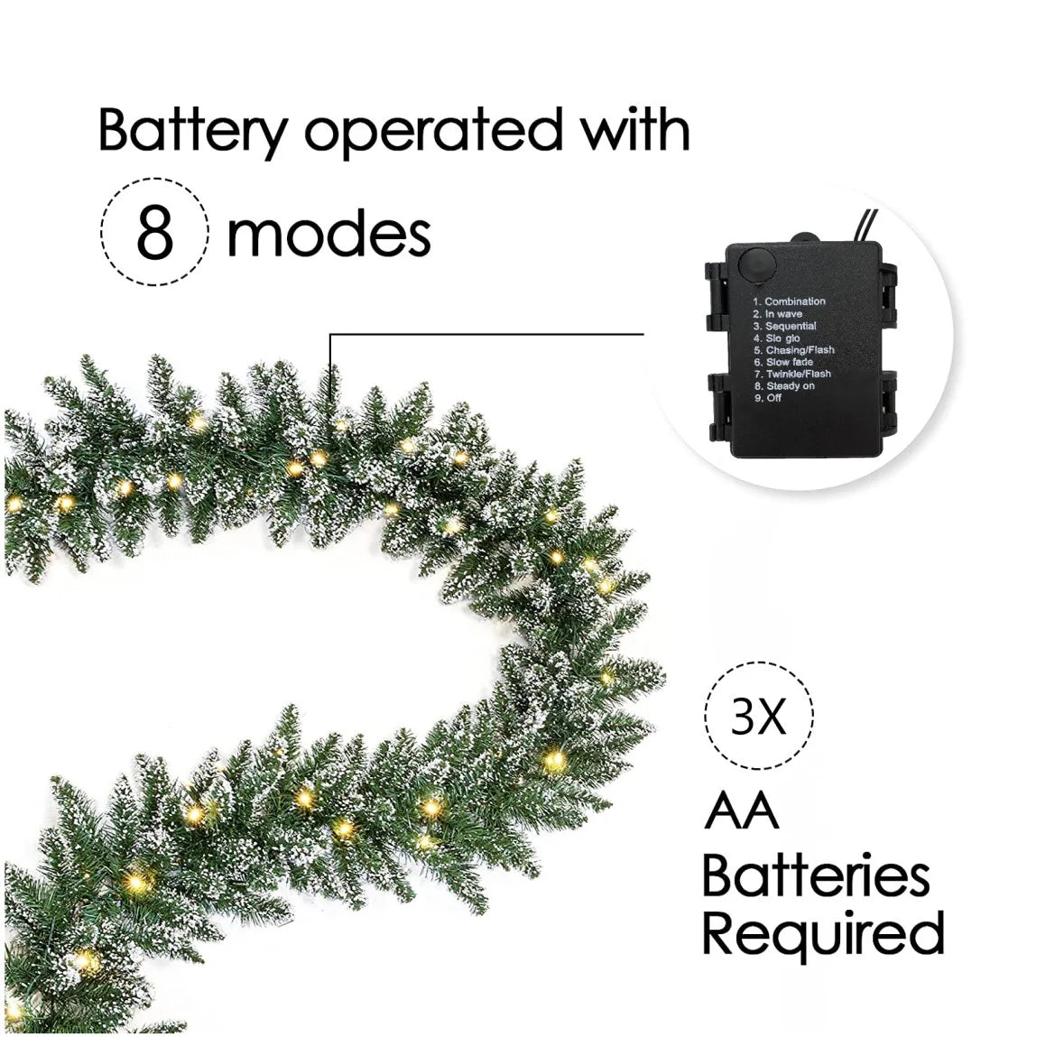 18ft Snow Flocked Christmas Garland with 50 LED Lights and Timer H514