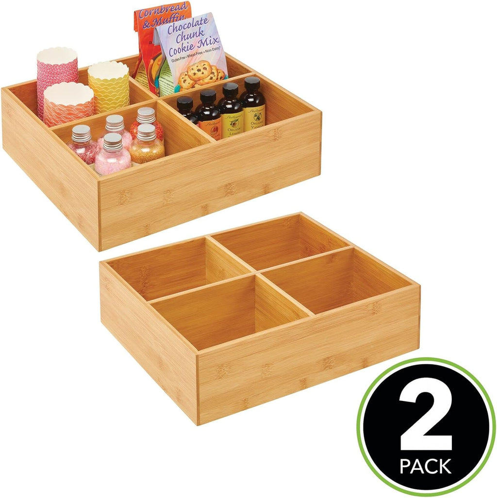Bamboo Kitchen Cabinet Pantry Organizer Bin, 4 Divided Sections, 2 Pack G7127