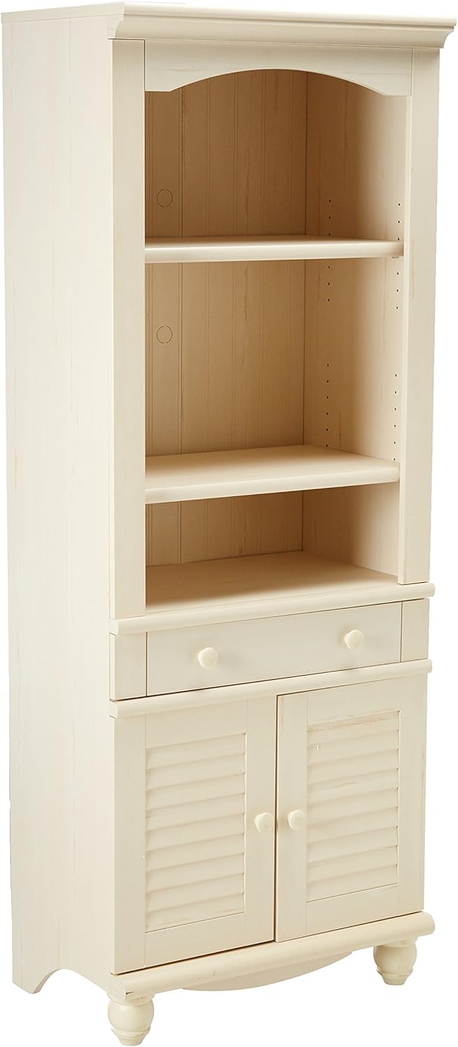 Antiqued White Library Bookcase with Doors T579167