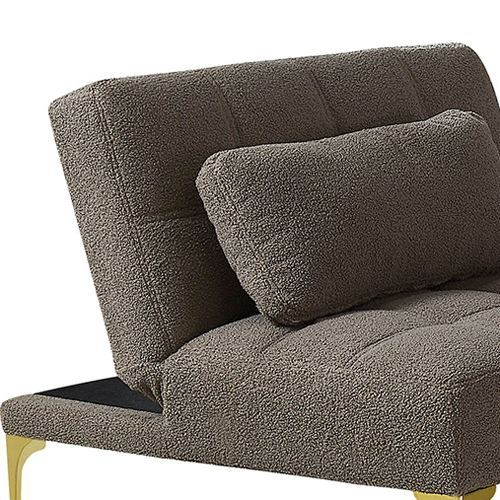 Taupe Teddy Fabric Upholstered Three-seat Futon Sofa with 2 Pillow and Gold Metal Legs H989711