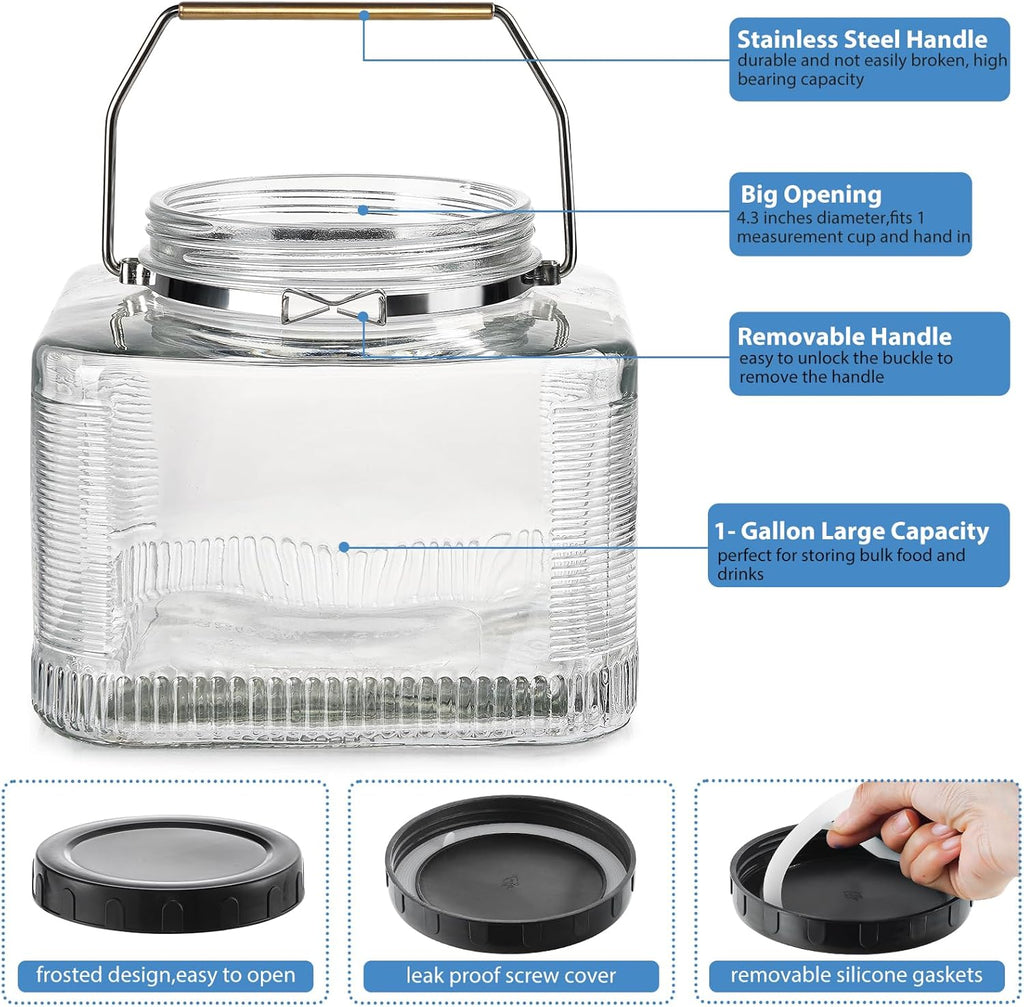 2 Pack 1 Gallon Glass Jar with Screw Lids K3255