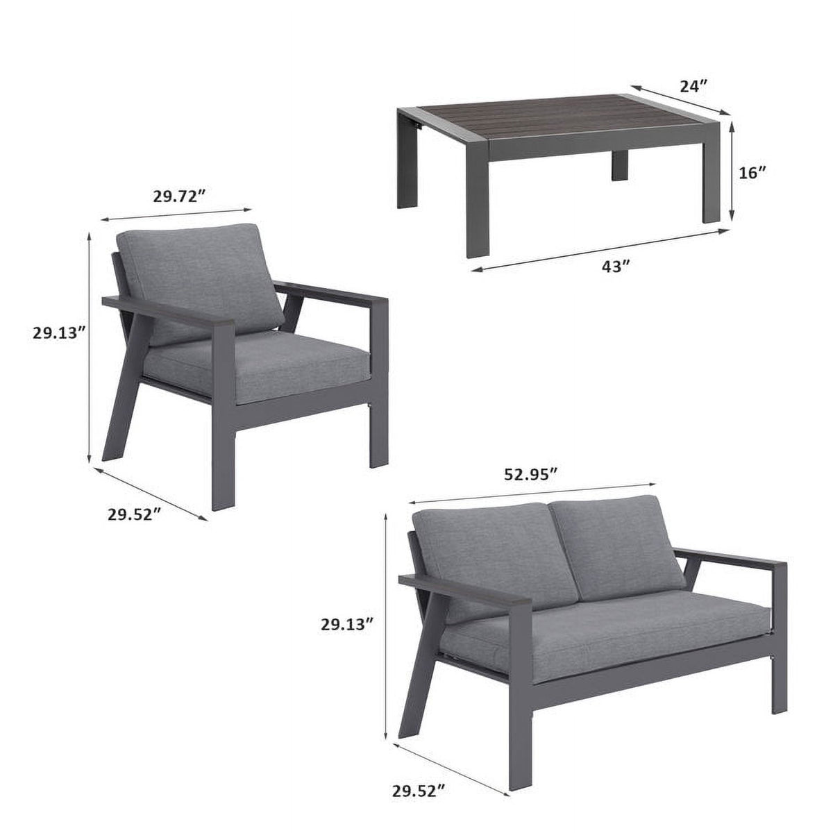 Gray 4-Seat Outdoor Aluminum Sectional Sofa with Cushions G748064