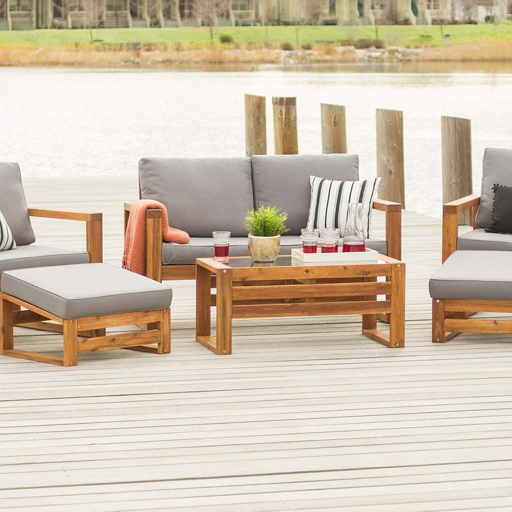 4 Piece Acacia Wood Outdoor Chat Set with Glass Top Coffee Table X55327