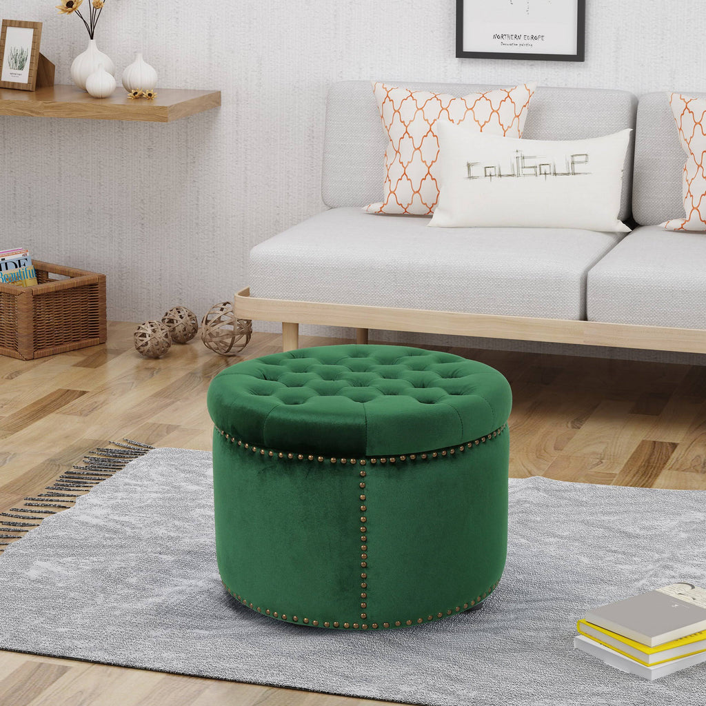 Emerald Velvet Tufted Ottoman Y22460