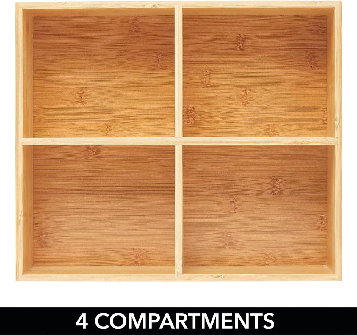 Bamboo Kitchen Cabinet Pantry Organizer Bin, 4 Divided Sections, 2 Pack G7127