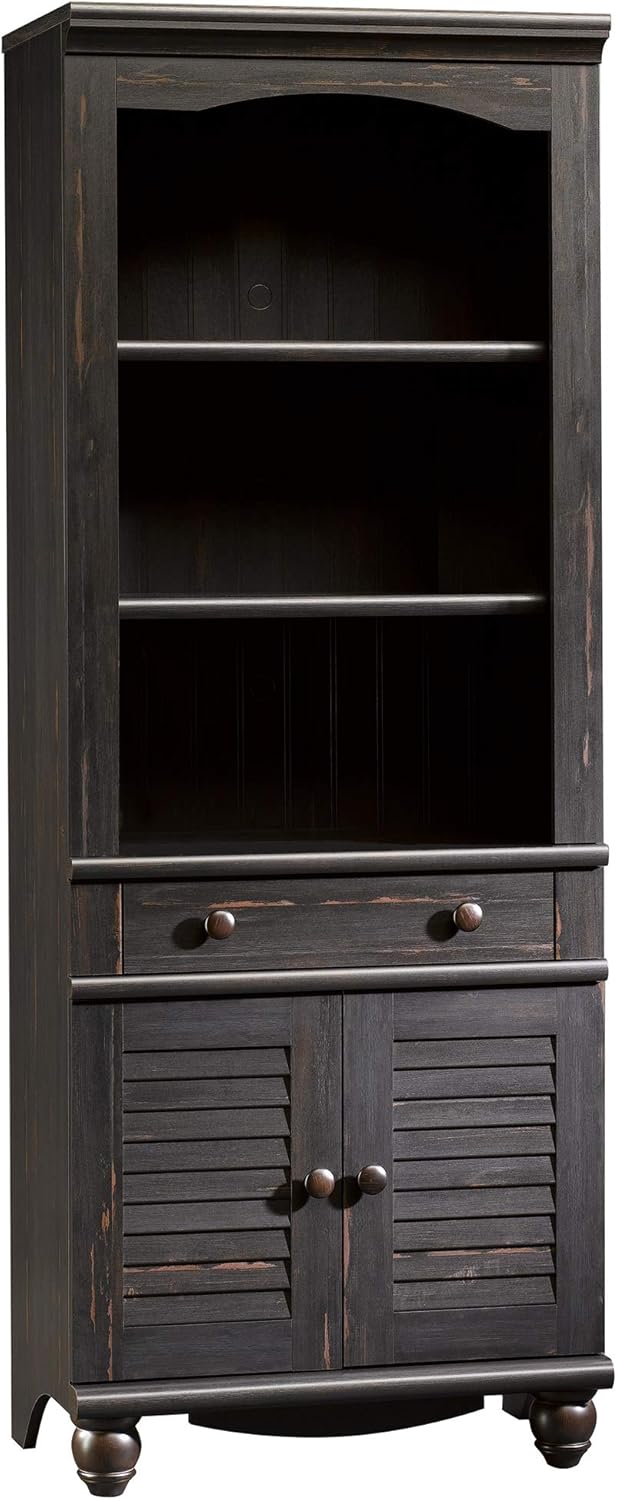 Antiqued White Library Bookcase with Doors T579167