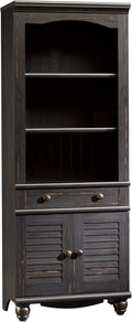 Antiqued White Library Bookcase with Doors T579167