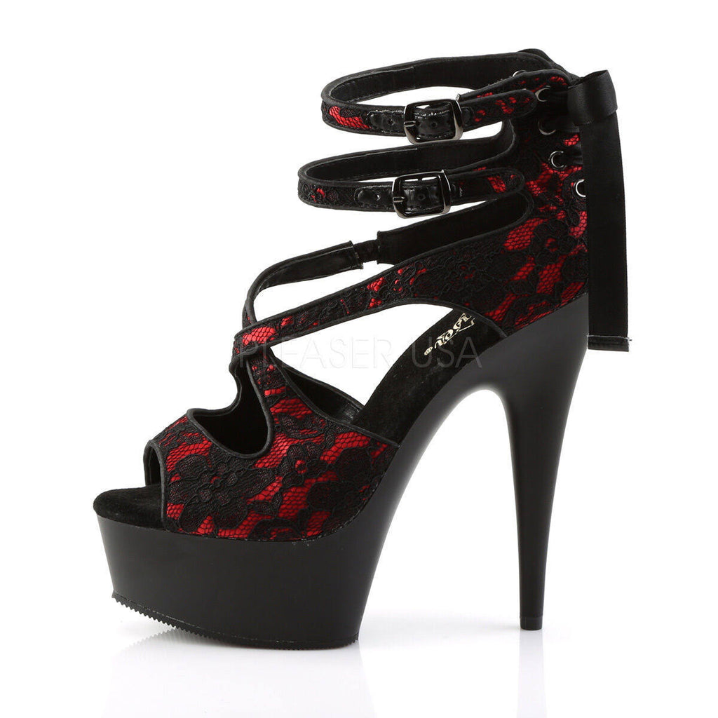 Red Satin-lace Black Matte Heels S579548