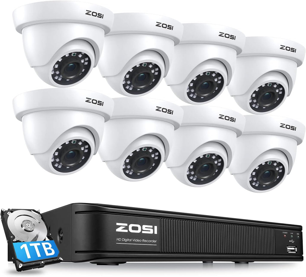 5MP Lite 8 Channel Surveillance DVR with 1TB Hard Drive and 8 x 1080p Weatherproof CCTV Dome Camera S606