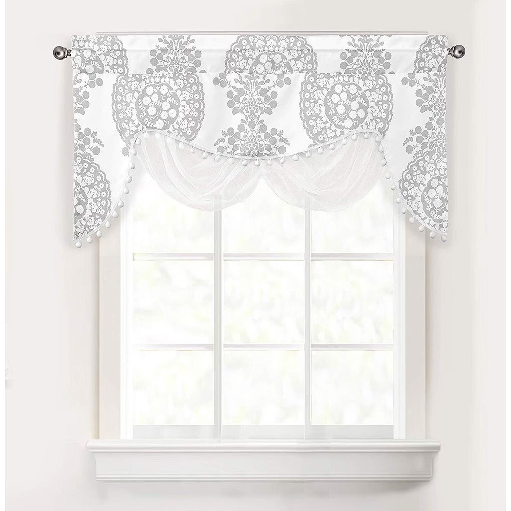 Floral Damask Medallion Pattern Swag Valance - 28" width x 52" length H3226