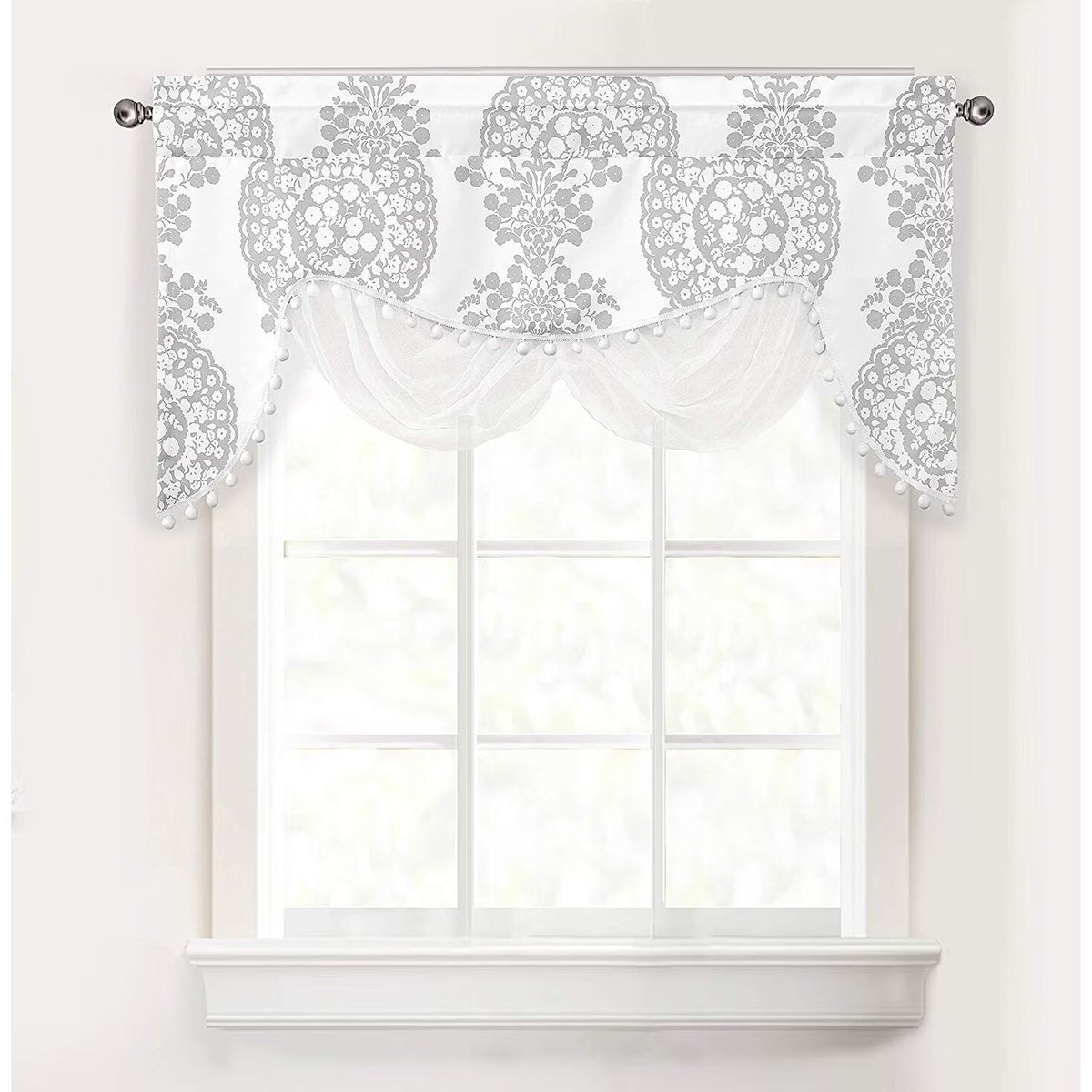 Floral Damask Medallion Pattern Swag Valance - 28" width x 52" length H3226